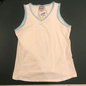 NikeFit Dry Dri V Neck Womens M Tank Shirt Top White Blue NWT Mesh Logo